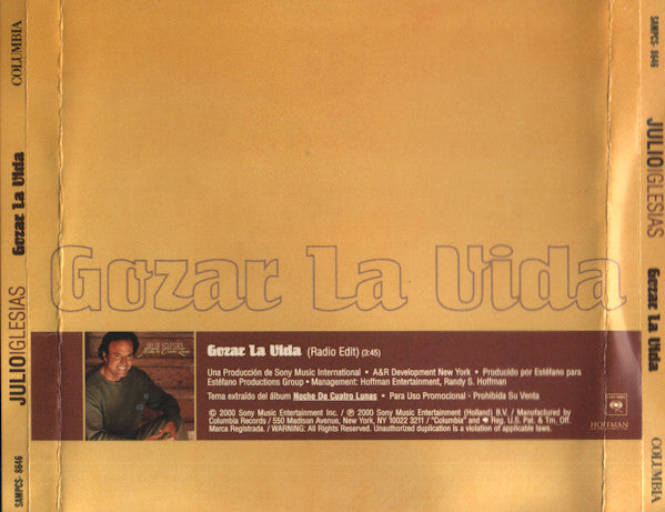Julio Iglesias : Gozar La Vida (CD, Single, Promo)