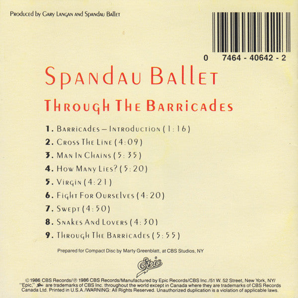 Spandau Ballet : Through The Barricades (CD, Album)