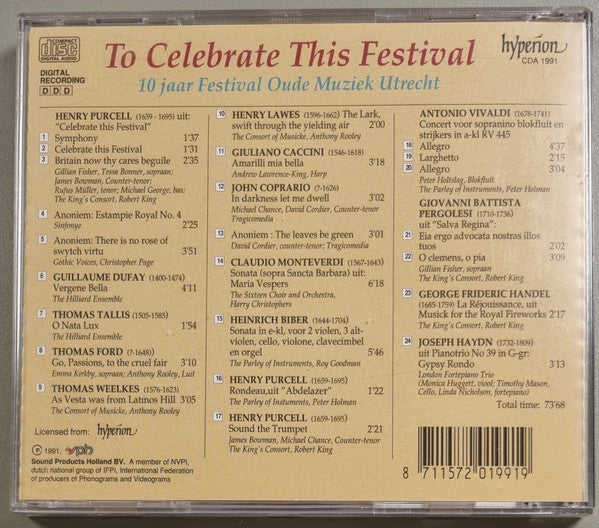 Various : To Celebrate This Festival: 10 Jaar Festival Oude Muziek Utrecht (CD, Comp)