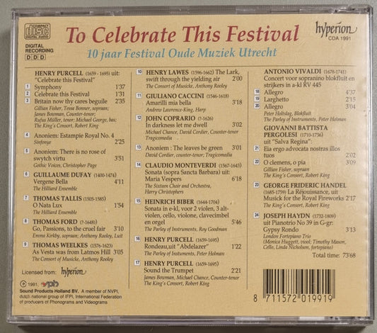 Various : To Celebrate This Festival: 10 Jaar Festival Oude Muziek Utrecht (CD, Comp)