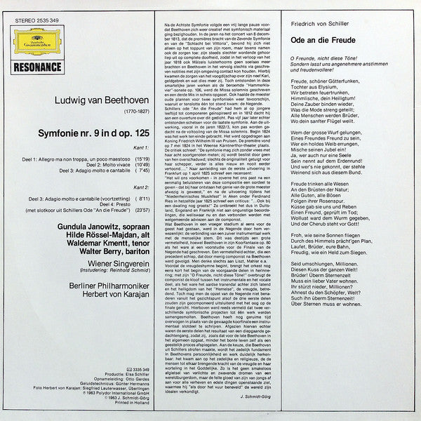 Ludwig van Beethoven — Gundula Janowitz · Hilde Rössel-Majdan · Waldemar Kmentt · Walter Berry · Wiener Singverein — Berliner Philharmoniker - Herbert von Karajan : Symfonie Nr. 9 (LP, RE, Gat)