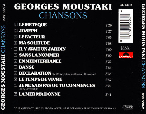 Georges Moustaki : Chansons (CD, Comp, PDO)