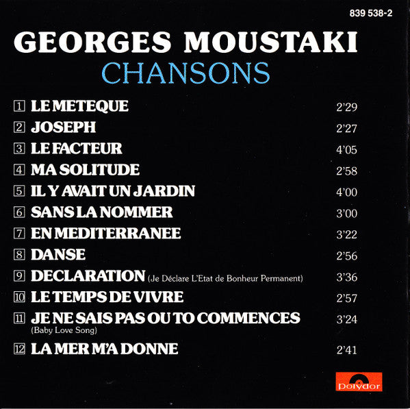 Georges Moustaki : Chansons (CD, Comp, PDO)