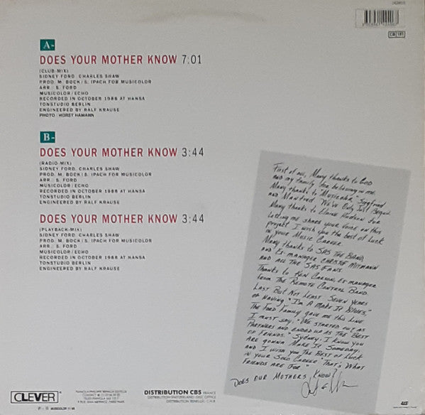 Charles Shaw : Does Your Mother Know? (Version Originale) (12", Maxi)