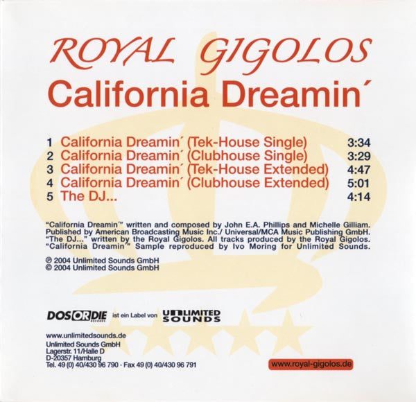 Royal Gigolos : California Dreamin' (CD, Maxi)
