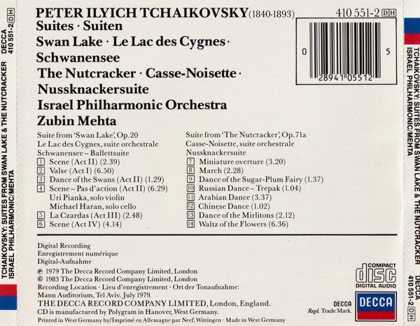 Pyotr Ilyich Tchaikovsky, Israel Philharmonic Orchestra, Zubin Mehta : Suites From Swan Lake & The Nutcracker (CD, Album)