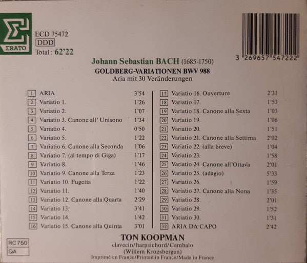 Ton Koopman, Johann Sebastian Bach : Goldberg-Variationen (CD, Album)