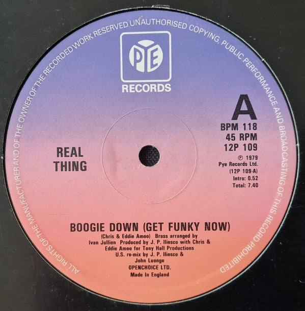 The Real Thing : Boogie Down (Get Funky Now) (12", Single)