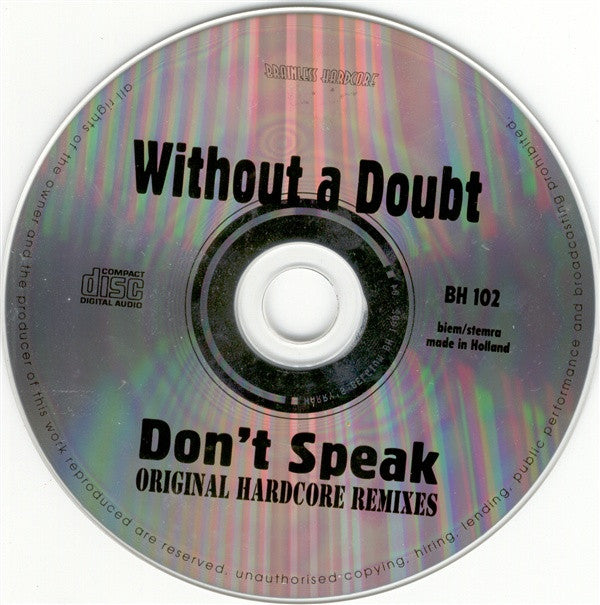 Without A Doubt : Don't Speak (Original Hardcore Remixes) (CD, Maxi)