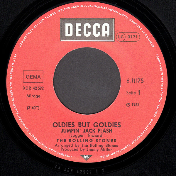 The Rolling Stones : Jumpin' Jack Flash / Child Of The Moon (7", Single, RE)