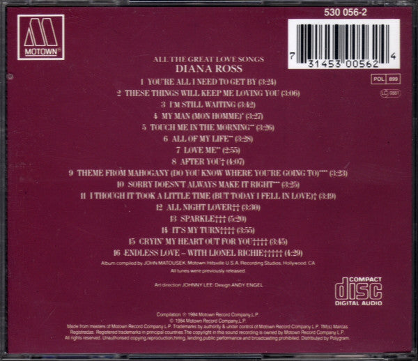Diana Ross : All The Great Love Songs (CD, Comp, RP)