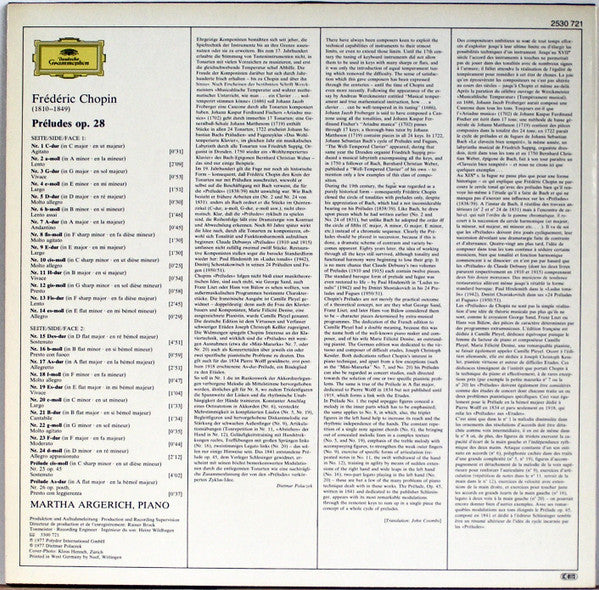 Frédéric Chopin - Martha Argerich : 24 Préludes, Op.28 · Préludes Nr.25, Op.45 · Nr.26, Op. Posth. (LP)