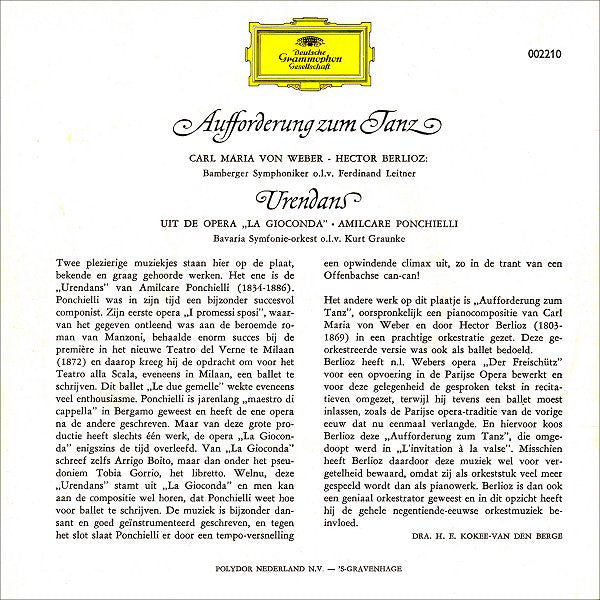 Carl Maria Von Weber, Amilcare Ponchielli : Aufforderung Zum Tanz · Urendans (7", EP, Comp)