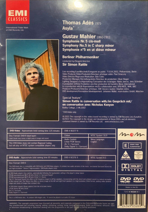 Sir Simon Rattle, Berliner Philharmoniker, Gustav Mahler, Thomas Adès : Symphony 5 / Asyla (DVD-V, Copy Prot., Multichannel, NTSC + DVD-A, Cop)