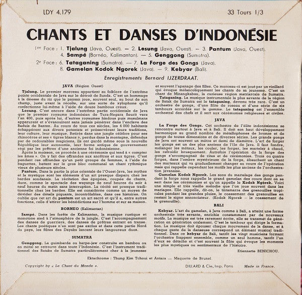 Various : Chants Et Danses D'Indonésie (7")