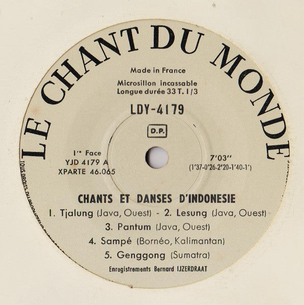 Various : Chants Et Danses D'Indonésie (7")