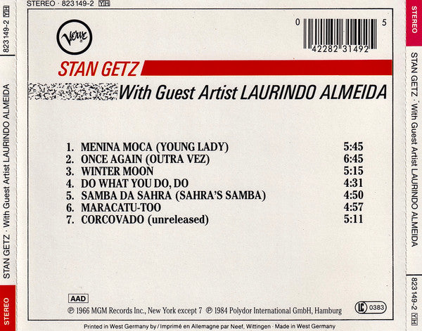 Stan Getz With Guest Artist Laurindo Almeida : Stan Getz With Guest Artist Laurindo Almeida (CD, Album, RE)