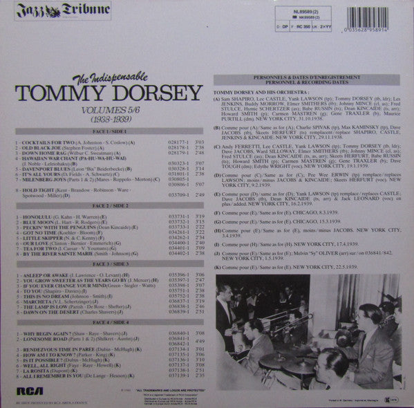 Tommy Dorsey : The Indispensable Tommy Dorsey Volumes 5/6 (1938-1939) (2xLP, Comp, RE, Gre)