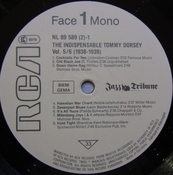 Tommy Dorsey : The Indispensable Tommy Dorsey Volumes 5/6 (1938-1939) (2xLP, Comp, RE, Gre)