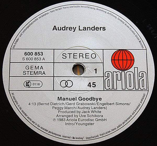 Audrey Landers : Manuel Goodbye (12", Maxi)