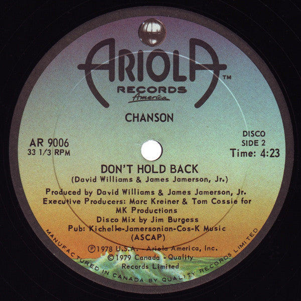 Chanson : I Can Tell / Don't Hold Back (12")