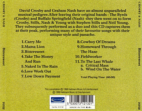Crosby & Nash : Bittersweet (CD, Album, RE)