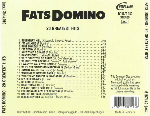 Fats Domino : 20 Greatest Hits (CD, Comp, RM)
