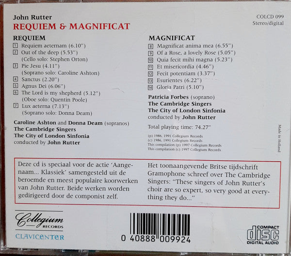 John Rutter - The Cambridge Singers, City Of London Sinfonia Conducted By John Rutter : Requiem & Magnificat (CD, Comp)