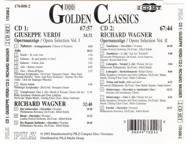 Richard Wagner, Giuseppe Verdi : DDD Golden Classics (2xCD, Comp)
