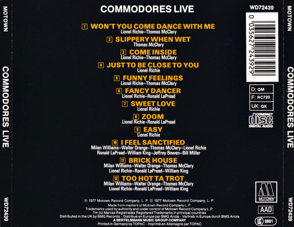 Commodores : Live! (CD, Album, RE, PDO)