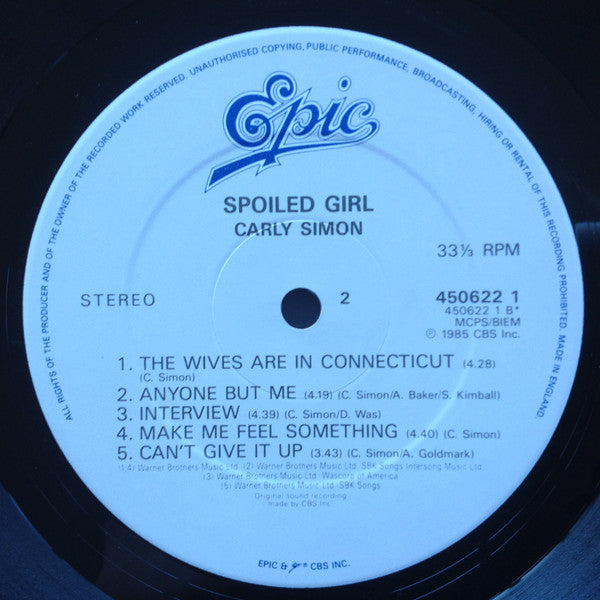 Carly Simon : Spoiled Girl (LP, Album)