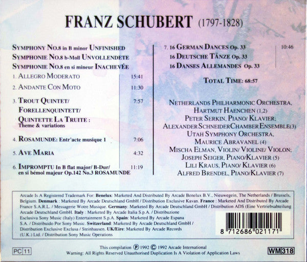 Franz Schubert : Symphony No. 8 "Unfinished" / Trout Quintet / Rosamunde / Ave Maria / Impromptu No. 3 "Rosamunde" / German Dances (CD, Comp)