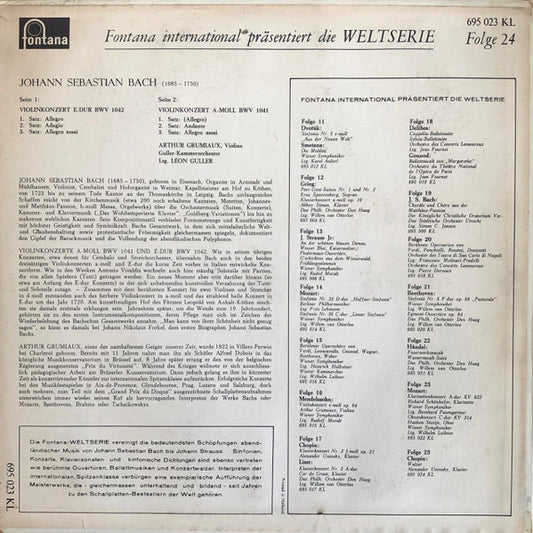 Johann Sebastian Bach : Violinkonzert E-Dur A-Moll (3½", Mono)