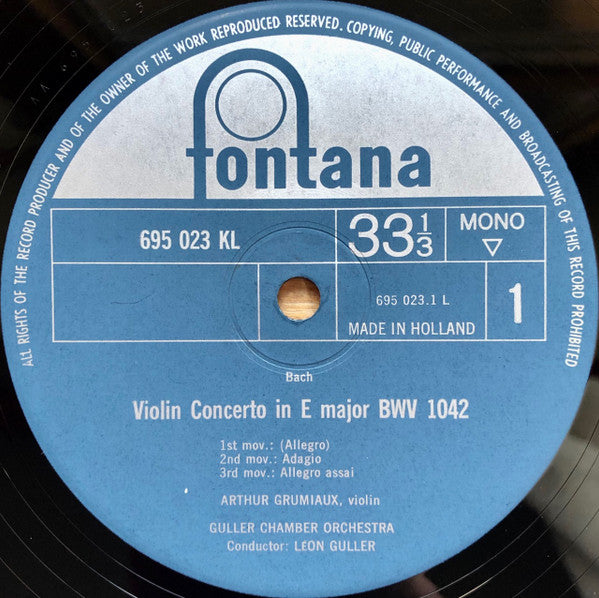Johann Sebastian Bach : Violinkonzert E-Dur A-Moll (3½", Mono)