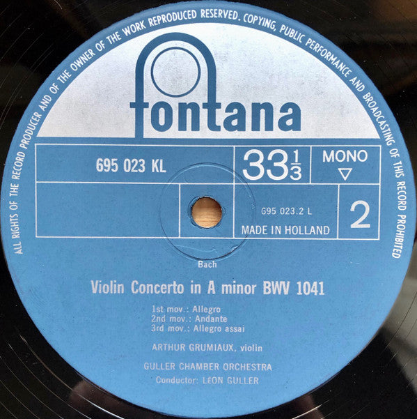 Johann Sebastian Bach : Violinkonzert E-Dur A-Moll (3½", Mono)