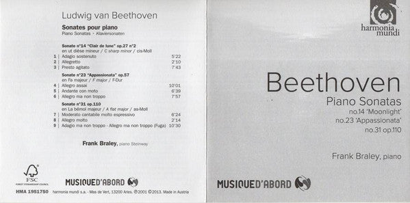 Ludwig van Beethoven, Frank Braley : Piano Sonatas (CD)