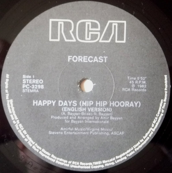 Forecast : Happy Days (Hip Hip Hooray) (12", Single, Gen)