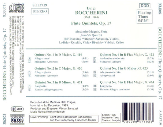 Luigi Boccherini, Alexandre Magnin, Janáček Quartet : Flute Quintets, Op. 17 (CD, Album)