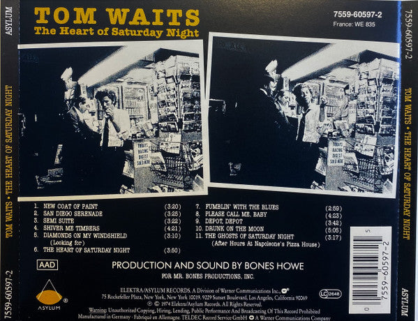 Tom Waits : The Heart Of Saturday Night (CD, Album, RE, RP)
