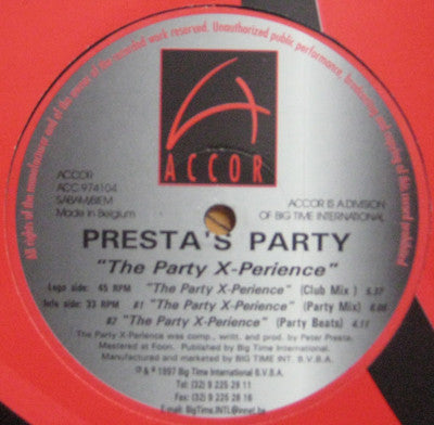 Presta's Party : The Party X-perience (12")