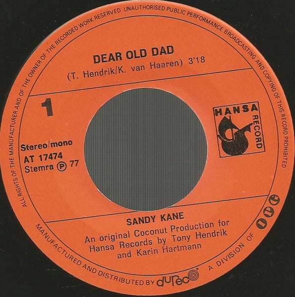 Sandy Kane : Dear Old Dad (7", Single)