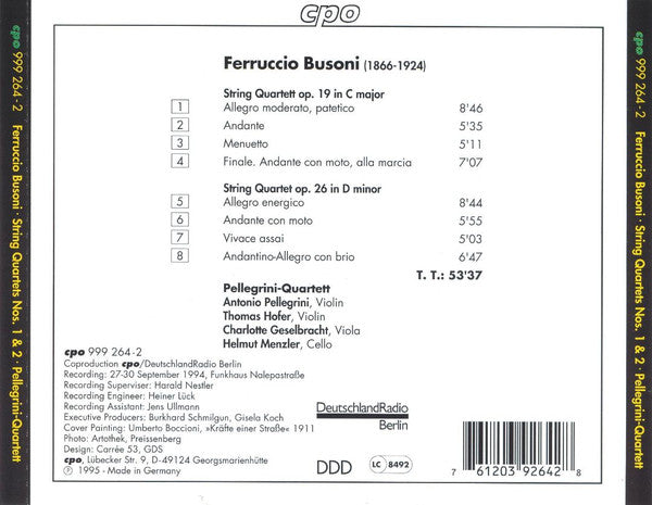 Ferruccio Busoni - Pellegrini-Quartett : String Quartets 1 & 2 (CD, Album)