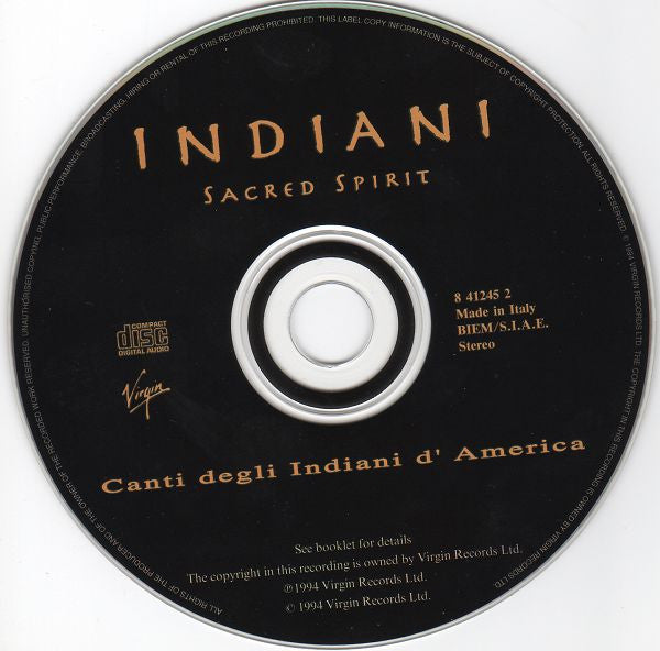 Sacred Spirit : Indiani - Canti Degli Indiani D'America (CD, Album)
