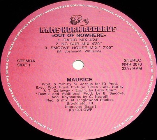 Maurice Joshua : Out Of Nowhere / Melody (12")