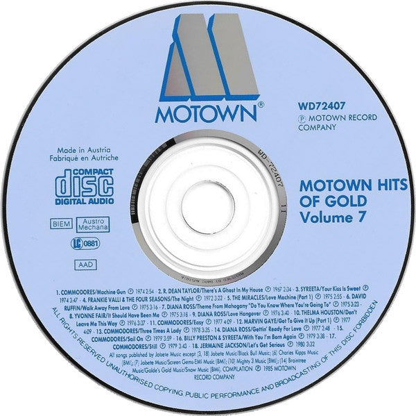 Various : Motown Hits Of Gold Volume 7 (CD, Comp, RE)