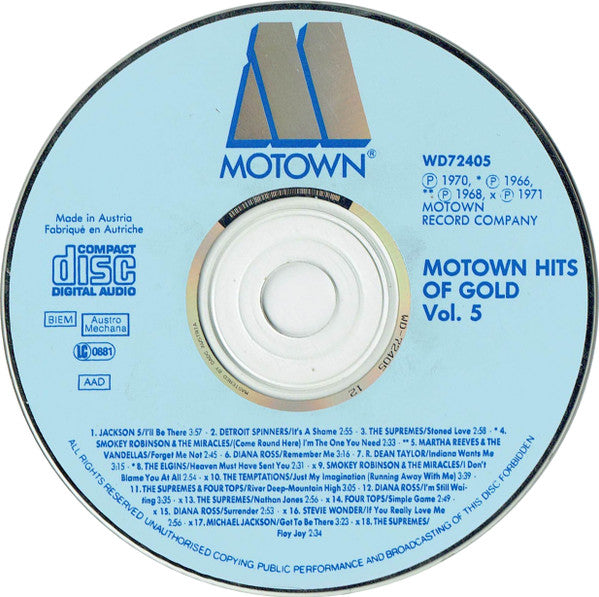 Various : Motown Hits Of Gold Volume 5 (CD, Comp, RE)