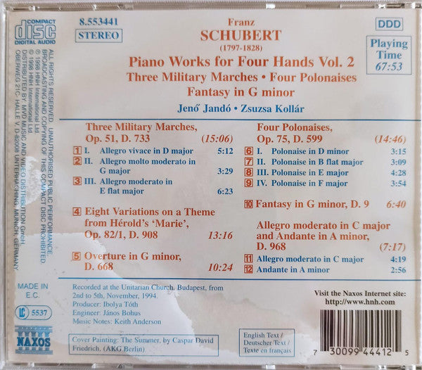 Franz Schubert : Piano Works For Four Hands, Vol. 2 (Three Military Marches - Four Polonaieses - Fantasy In G Minor) (CD)