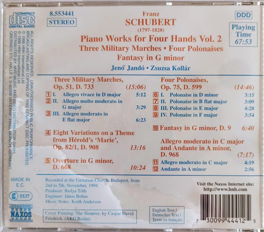 Franz Schubert : Piano Works For Four Hands, Vol. 2 (Three Military Marches - Four Polonaieses - Fantasy In G Minor) (CD)