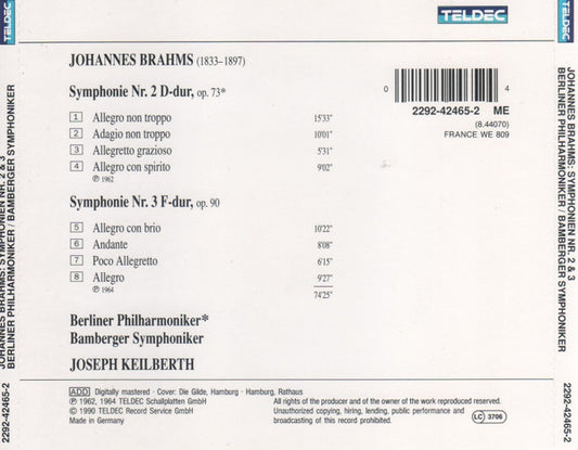 Johannes Brahms, Joseph Keilberth : Symphonien Nr. 2 & 3 (CD, Comp)