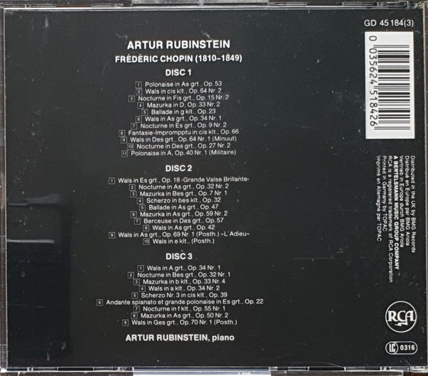 Arthur Rubinstein : Chopin:  Walsen - Nocturnes - Polonaises E.A. (3xCD, Comp)